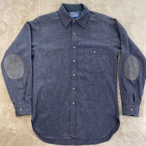 Vintage Pendleton Mens Shirt 100% Wool Medium Elbow Patches USA Heather Blue